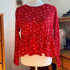 Daisy Street Floral Red Peplum Top